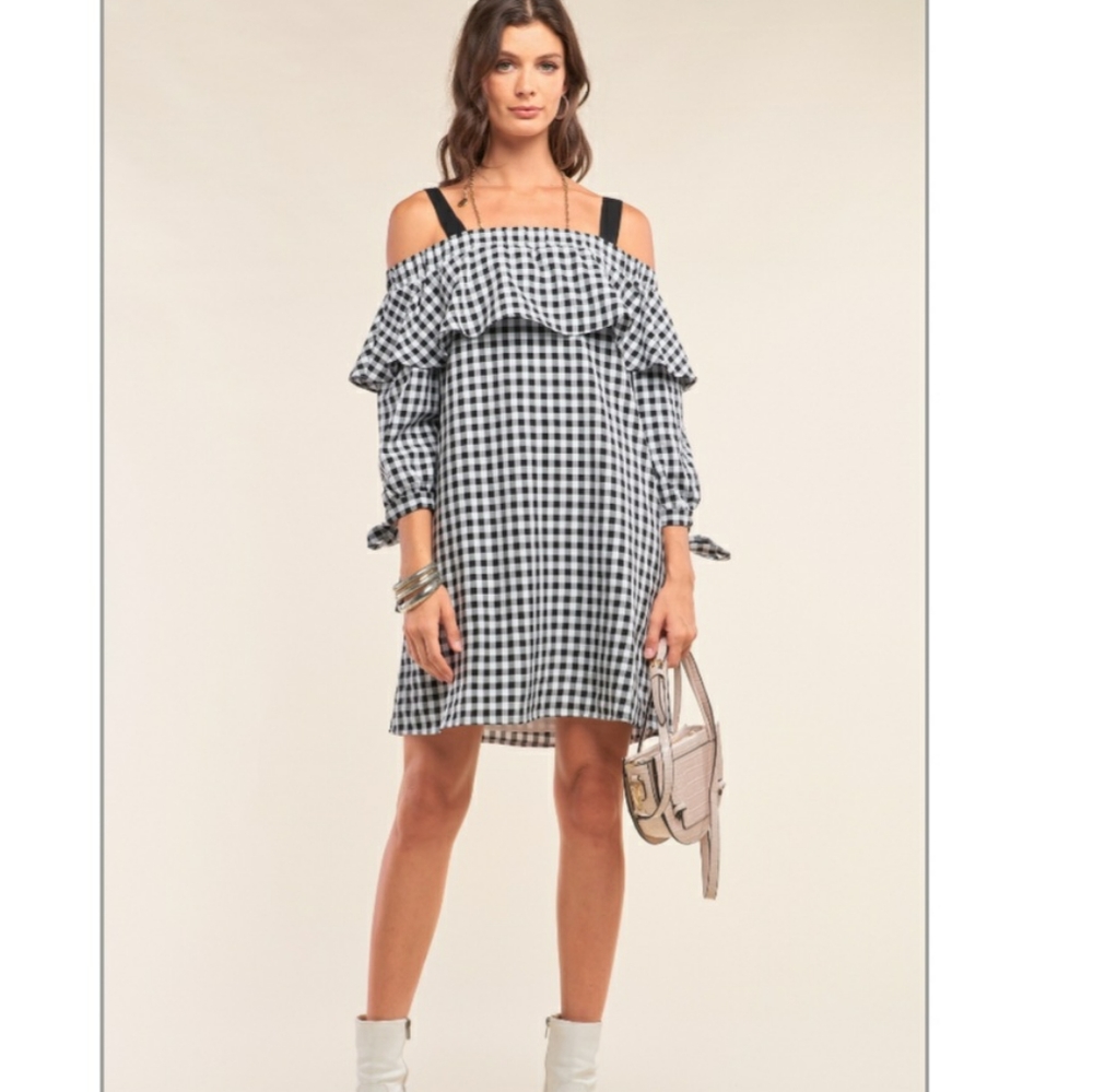 Gingham Ruffle Off Shoulder Dress - Picture 2 of 4